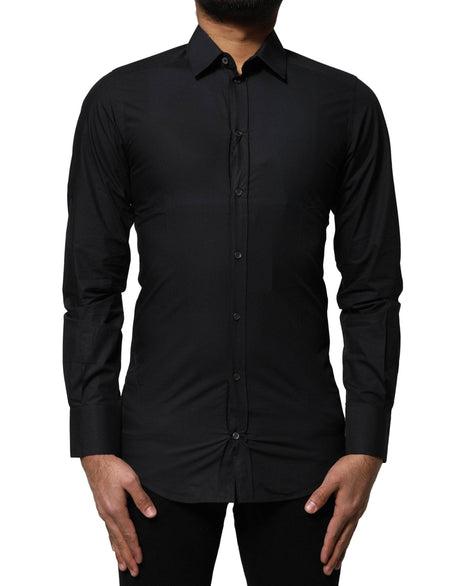 Dolce & Gabbana Black Cotton GOLD Long Sleeves Dress Shirt - Hilstor