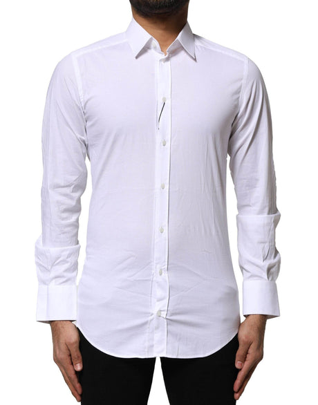 Dolce & Gabbana White Cotton GOLD Long Sleeves Dress Shirt - Hilstor