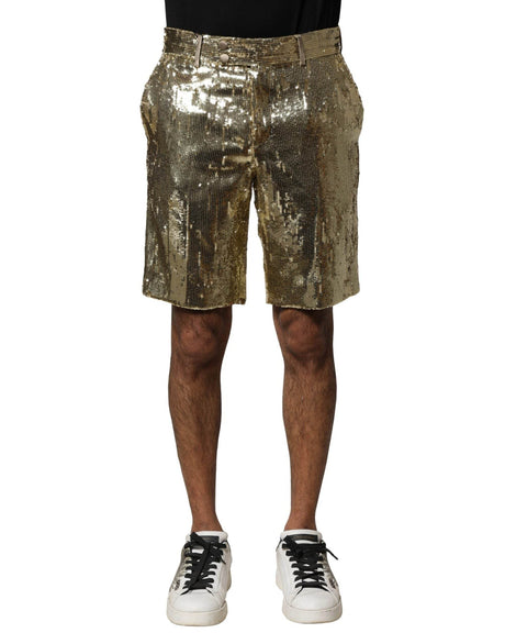 Dolce & Gabbana Gold Sequin Polyester Embellished Bermuda Shorts - Hilstor