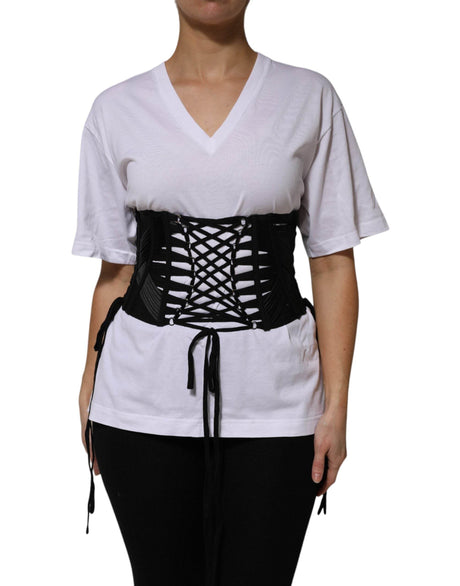 Dolce & Gabbana Black Cotton Waist LaceUp Strap Corset Belt - Hilstor