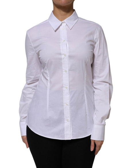 Dolce & Gabbana White Cotton Collared Long Sleeves Shirt Top - Hilstor