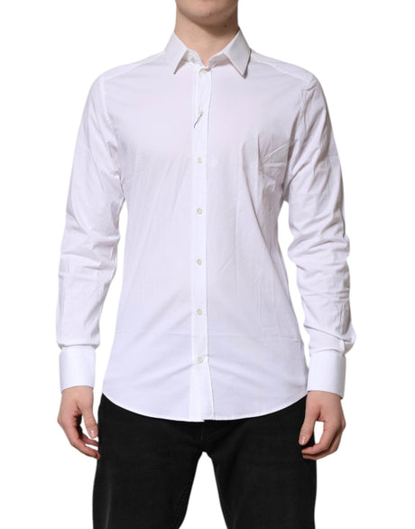 Dolce & Gabbana White GOLD Cotton Collared Dress Shirt Top - Hilstor