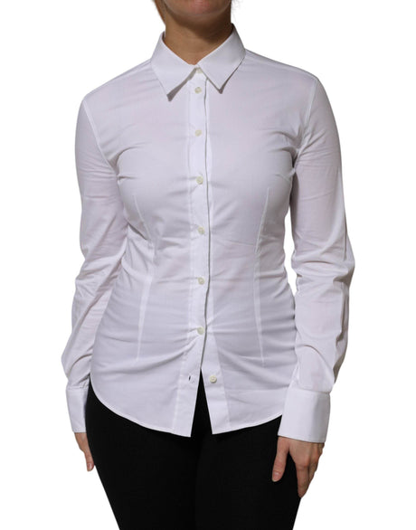 Dolce & Gabbana White Cotton Collared Long Sleeves Shirt Top - Hilstor