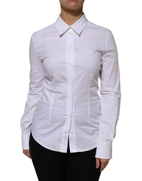 Dolce & Gabbana White Cotton Collared Long Sleeves Shirt Top - Hilstor