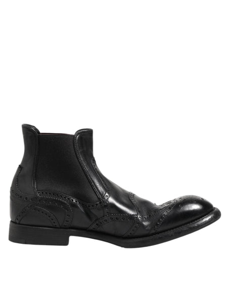 Dolce & Gabbana Black Leather Ankle Boots Slip On Shoes - Hilstor