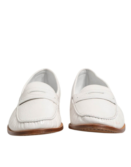 Dolce & Gabbana White Leather Loafers Moccasins Slip On Shoes - Hilstor