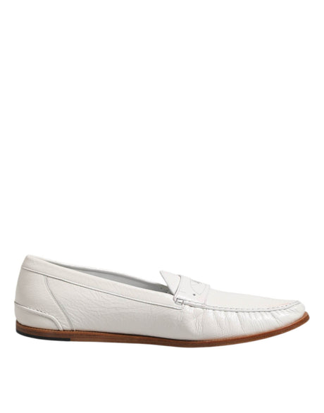 Dolce & Gabbana White Leather Loafers Moccasins Slip On Shoes - Hilstor