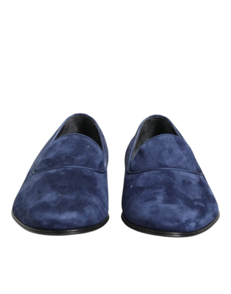 Dolce & Gabbana Blue Velvet DG Logo Loafers Formal Shoes - Hilstor