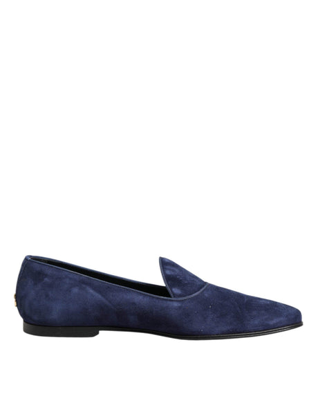 Dolce & Gabbana Blue Velvet DG Logo Loafers Formal Shoes - Hilstor