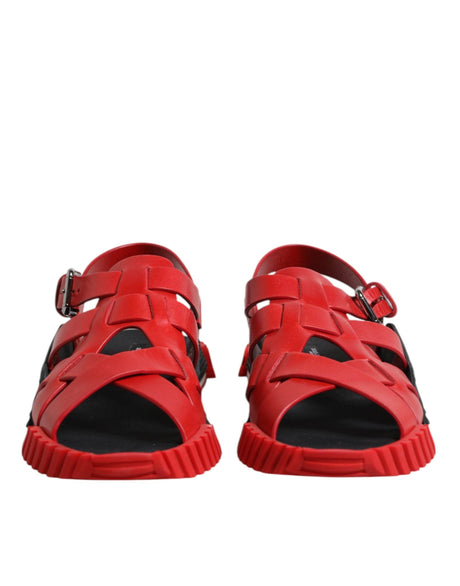 Dolce & Gabbana Red Black Leather Ankle Strap Sandals Shoes - Hilstor