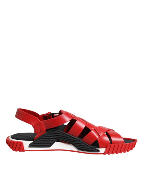 Dolce & Gabbana Red Black Leather Ankle Strap Sandals Shoes - Hilstor