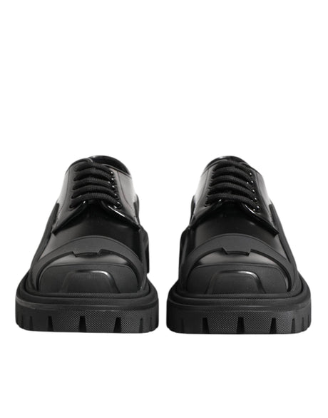 Dolce & Gabbana Black Patent Leather Trekking Derby Shoes - Hilstor