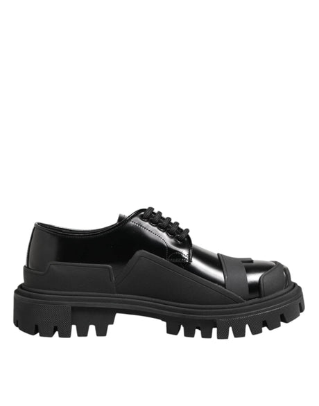 Dolce & Gabbana Black Patent Leather Trekking Derby Shoes - Hilstor