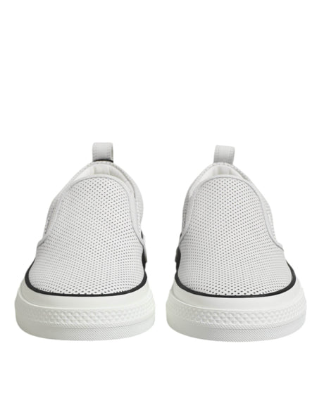 Dolce & Gabbana White Dotted Leather Slip On Men Sneakers Shoes - Hilstor