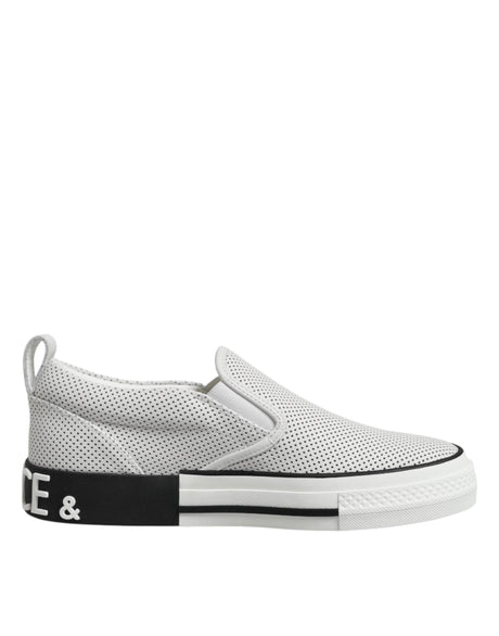 Dolce & Gabbana White Dotted Leather Slip On Men Sneakers Shoes - Hilstor