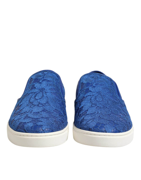 Dolce & Gabbana Blue Leather Lace Slip On Sneaker Shoes - Hilstor
