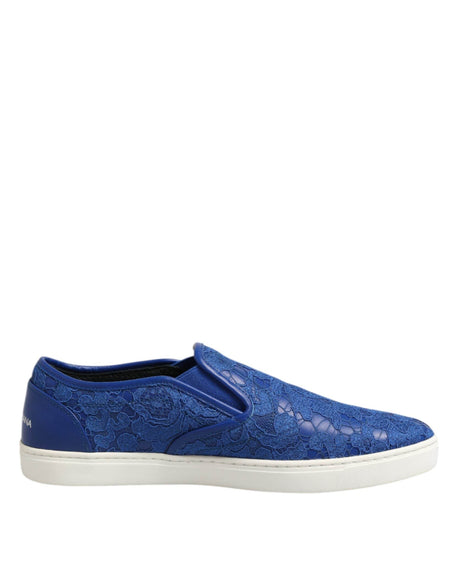 Dolce & Gabbana Blue Leather Lace Slip On Sneaker Shoes - Hilstor