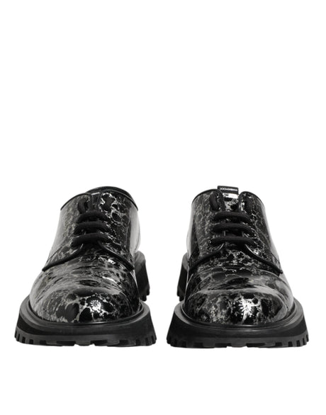 Dolce & Gabbana Black White Calfskin Chunky Derby Shoes - Hilstor
