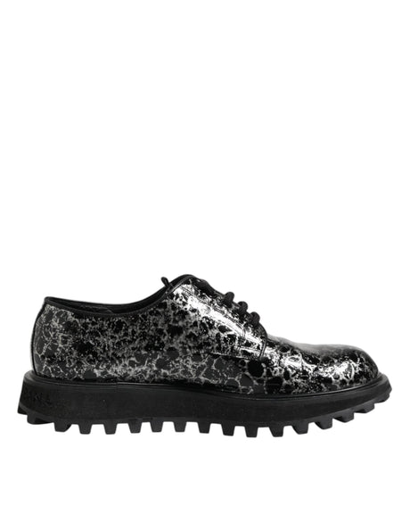 Dolce & Gabbana Black White Calfskin Chunky Derby Shoes - Hilstor