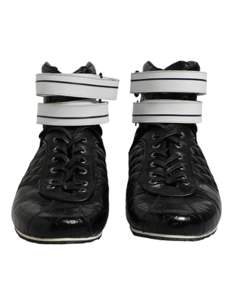 Dolce & Gabbana Black Quilted Leather Lace Up Sneakers Shoes - Hilstor
