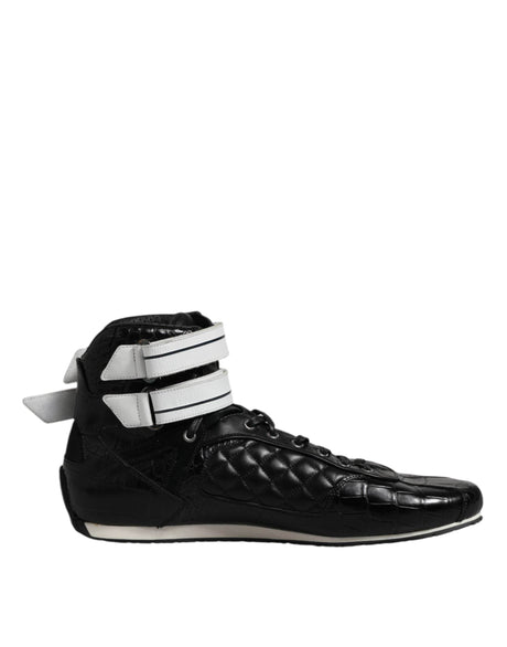 Dolce & Gabbana Black Quilted Leather Lace Up Sneakers Shoes - Hilstor