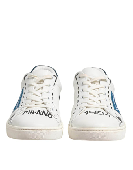 Dolce & Gabbana White Leather Printed Low Top Sneakers Shoes - Hilstor