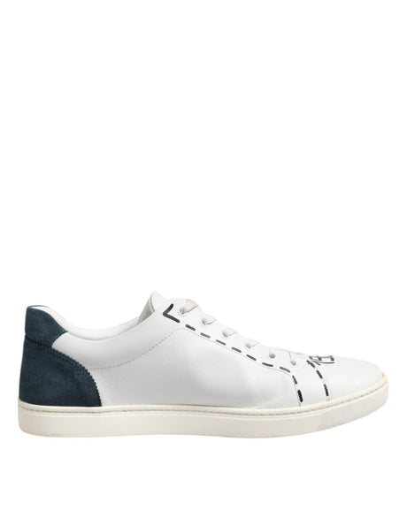 Dolce & Gabbana White Leather Printed Low Top Sneakers Shoes - Hilstor