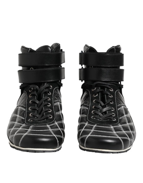 Dolce & Gabbana Black Quilted Leather Lace Up Sneakers Shoes - Hilstor