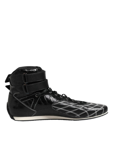 Dolce & Gabbana Black Quilted Leather Lace Up Sneakers Shoes - Hilstor