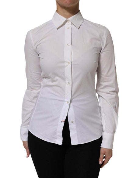Dolce & Gabbana White Cotton Collared Long Sleeves Top Shirt - Hilstor
