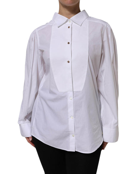 Dolce & Gabbana White Cotton Long Sleeves Formal Top Shirt - Hilstor