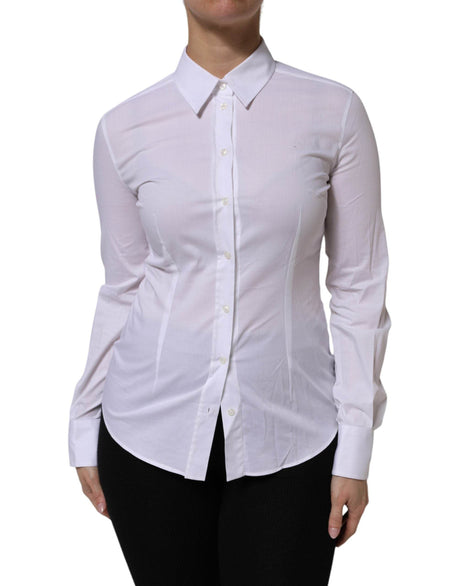 Dolce & Gabbana White Cotton Collared Long Sleeves Top Shirt - Hilstor