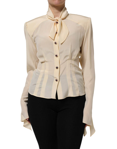 Dolce & Gabbana Light Yellow Ascot Collar Buttoned Blouse Top - Hilstor