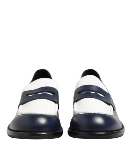Dolce & Gabbana Black White Leather Slip On Loafers Men Dress Shoes - Hilstor