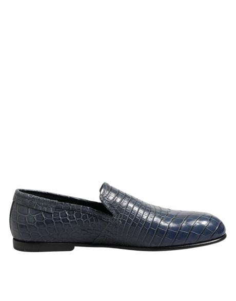 Dolce & Gabbana Blue Exotic Leather Slip On Loafers Men Dress Shoes - Hilstor