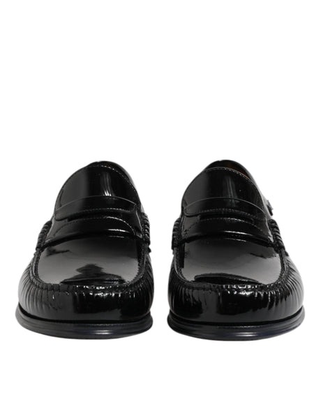 Dolce & Gabbana Black Leather Slip On Loafers Dress Shoes - Hilstor