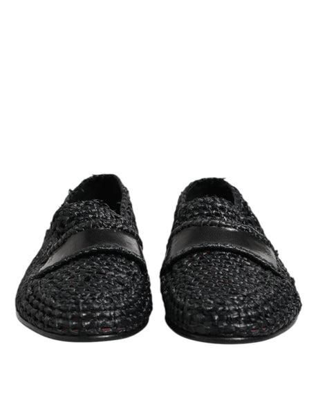 Dolce & Gabbana Black Woven Leather Slip On Loafers Men Shoes - Hilstor
