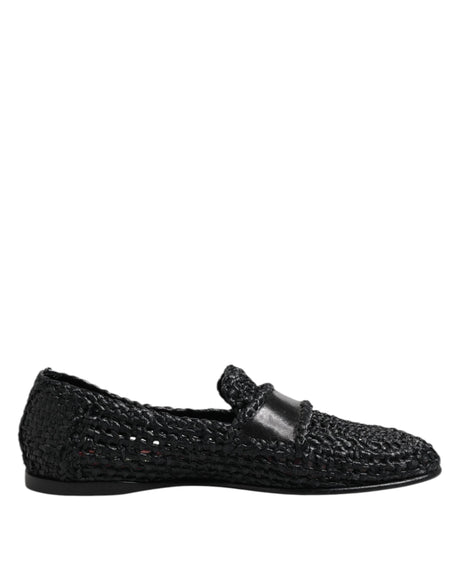 Dolce & Gabbana Black Woven Leather Slip On Loafers Men Shoes - Hilstor