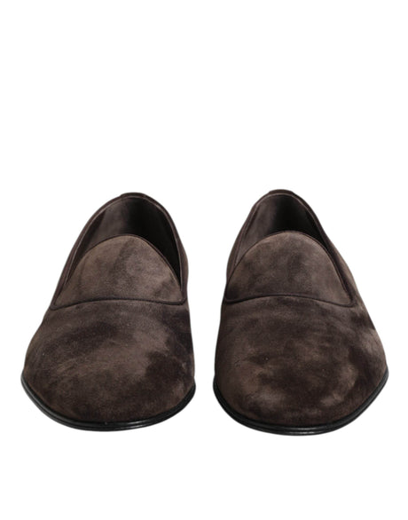 Dolce & Gabbana Brown Velvet Leather Slip On Loafers Shoes - Hilstor