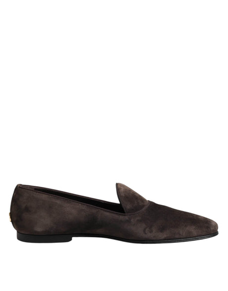 Dolce & Gabbana Brown Velvet Leather Slip On Loafers Shoes - Hilstor