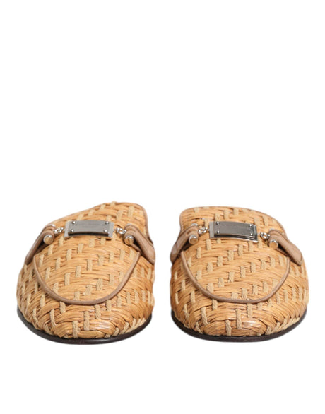 Dolce & Gabbana Beige Rattan Flat Mule Men Sandals Shoes - Hilstor