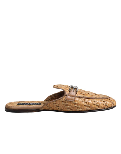 Dolce & Gabbana Beige Rattan Flat Mule Men Sandals Shoes - Hilstor