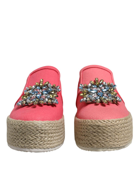 Twinset Pink Canvas Crystal Embellished Slip On Shoes - Hilstor