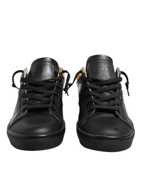 Leather Crown Black Gold Lace Up Low Top Women Sneakers Shoes - Hilstor