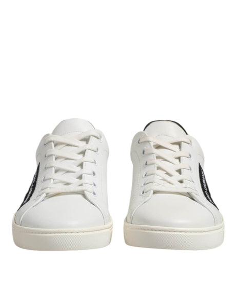 Dolce & Gabbana White Black Leather Lace Up Men Sneakers Shoes - Hilstor