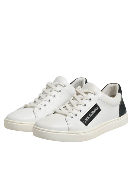 Dolce & Gabbana White Black Leather Lace Up Men Sneakers Shoes - Hilstor