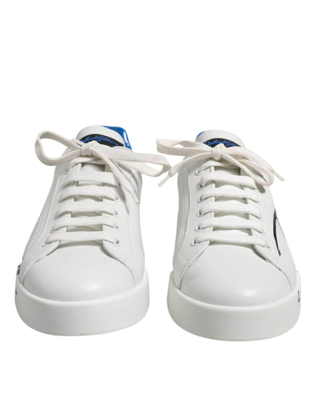 Dolce & Gabbana White Blue Low Top Leather Sneakers Shoes - Hilstor