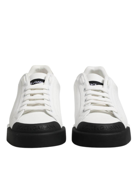 Dolce & Gabbana White Black Logo Leather Lace Up Sneakers Shoes - Hilstor