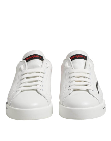 Dolce & Gabbana White Red Logo Low Top Leather Sneakers Shoes - Hilstor