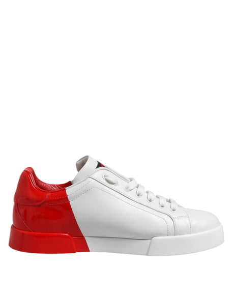 Dolce & Gabbana White Red Logo Low Top Leather Sneakers Shoes - Hilstor